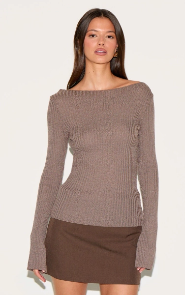 Mocha Rib Knit Long Sleeve Top/ M