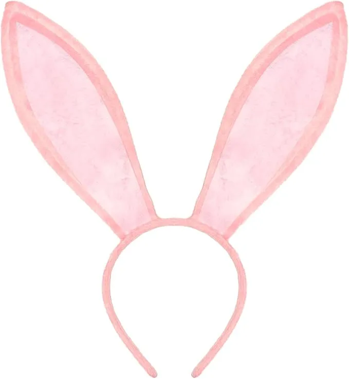 Funcredible Pink Bunny Ears Headband - Velvet Pink Rabbit Ears - Bendable Cosplay Headbands Costume Accessories for Kids and Adults (Pink + White)