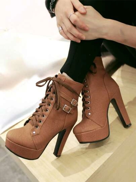 Fall/Winter Women's Chunky Heel Short Boots, Waterproof Platform, High Heel, Lace-Up Motorcycle Boots,Boots For Women