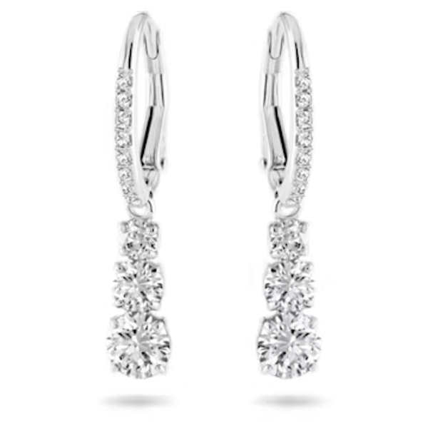 Stilla Attract hoop earrings, Round cut, White, Rhodium plated