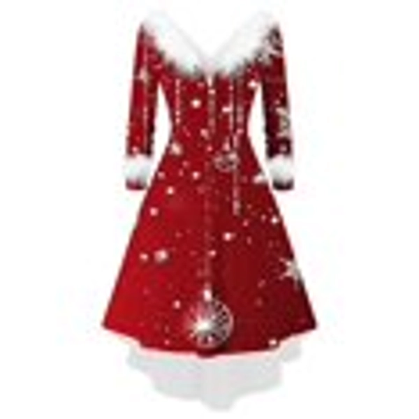 Women's Long Sleeve V-Neck Dress Christmas Snowflake Print Maxi Dress