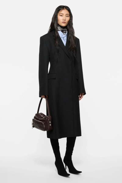 Double-breasted wool coat - Black