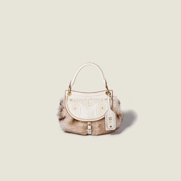 Rendez-vous shearling and nappa leather bag with metal studs