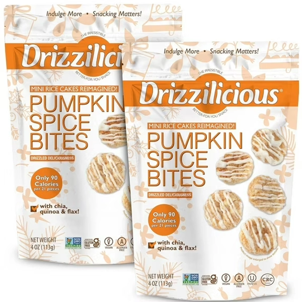 Drizzilicious Mini Rice Cakes, Pumpkin Spice Flavored Rice Cake Gluten Free Snacks, Rice Crisps 2-Pack