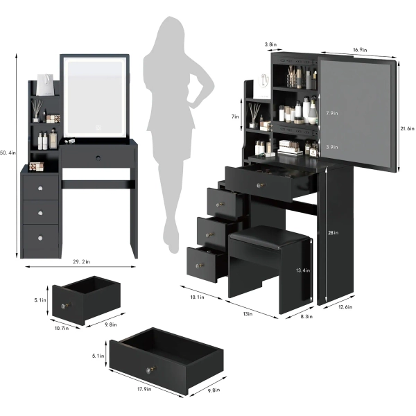 Vanity Table with Cushioned Stool