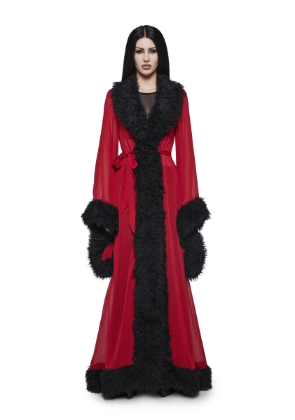 Gothic Vampire Elegant Burgundy Lounge Robe - Dark Red