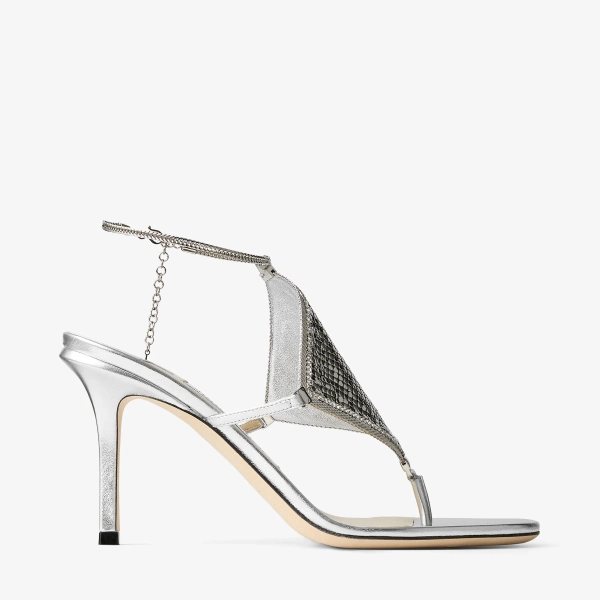 Metallic Nappa Leather Sandal with Metal Mesh