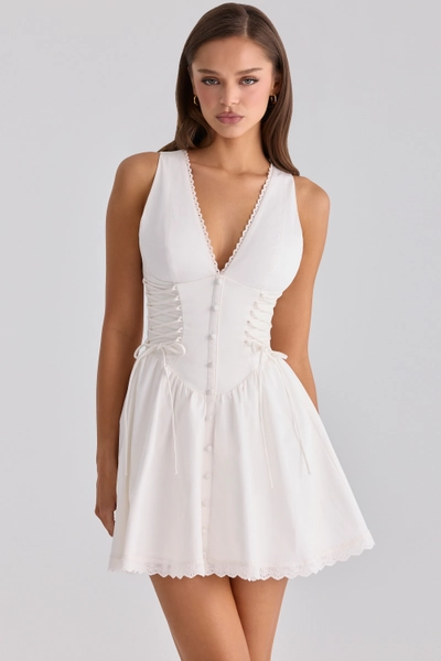 Rosalina White Cotton Lace Up Mini Dress