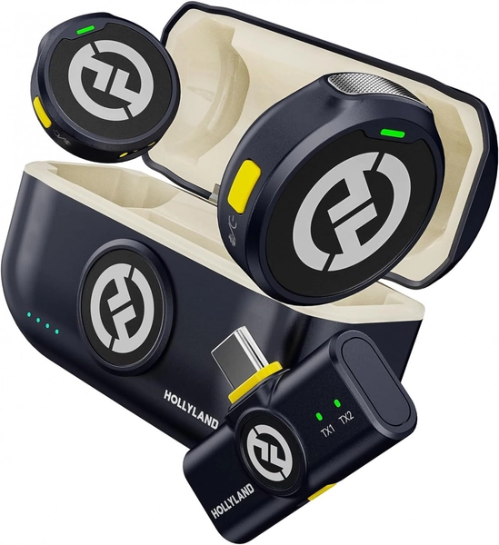 Microfon lavaliera wireless Hollyland Lark M2 Duo, versiune USB-C, 48KHz 24Bit, 300m raza actiune, Culoare Shine Charcoal