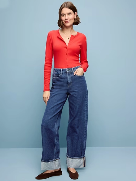 Extra High-Waisted Cuffed Wide-Leg Jeans