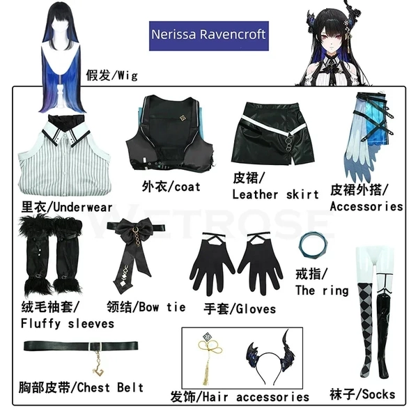 Nerissa Ravencroft Hololive EN Vtuber Cosplay Costume Wig Full Set