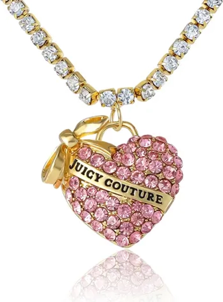 Pink Pavé Heart Pendant Necklace, Gold-Tone