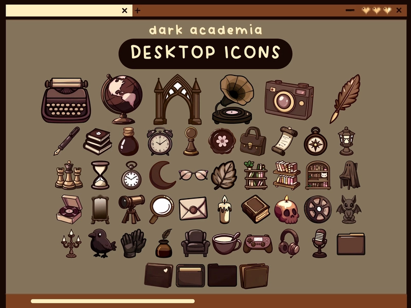 dark academia desktop icons goth desktop organizer icon set academia folder icon windows mac icons aesthetic goth dark desktop folders pack