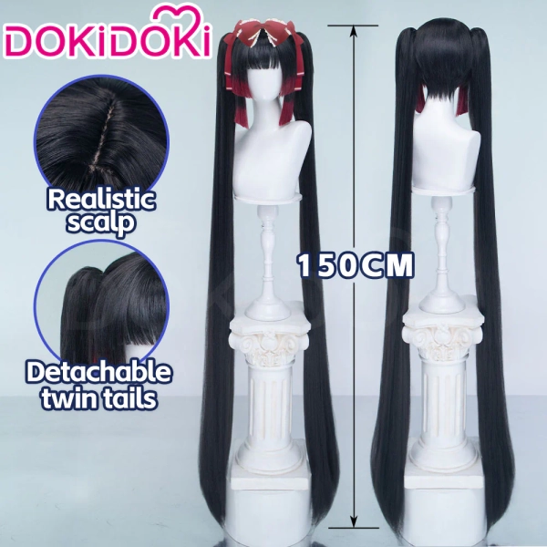 【150 CM】DokiDoki Anime Needy Girl Overdose Cosplay Gokubara Michica Wig Long Straight Black Red Gradient Hair Twin Tails - Wig Only-Order Processing Time Refer to Description Page