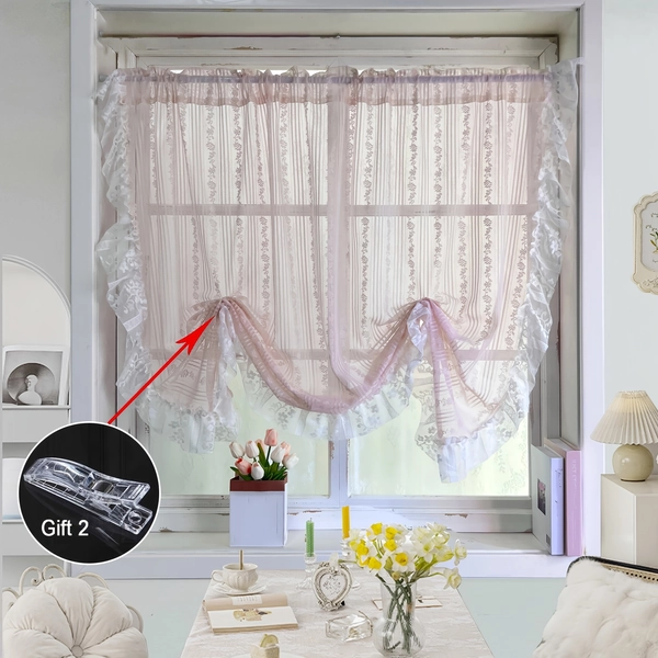 2pcs Pastoral Floral Sheer Curtains, Romantic Lace Yarn Voile Drapes for Cafe, s' Room, Bedroom Decor, 59 Inches Wide