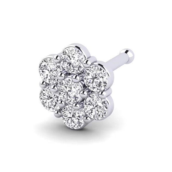 18ct White Gold Round Diamond Nose Pin Alte