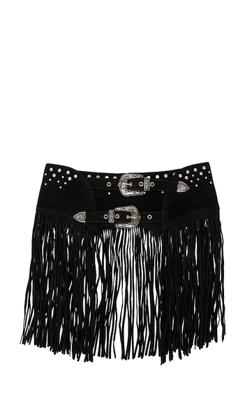 Understated Leather Fringe Studded Belt in Black. - size S