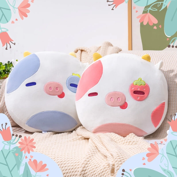 MeWaii® Reversible Plush Strawberry Cow and Blueberry Cow Plush Pillow Stuffed Animals Squishy Throw Reversible Plushies Flip Toys