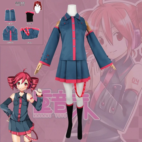 Disfraz de cosplay de Kasane Teto Blue Miku, peluca de anime Mikuu UTAU Vtuber, traje de actuaci贸n para mujer para Halloween, carnaval y fiestas.