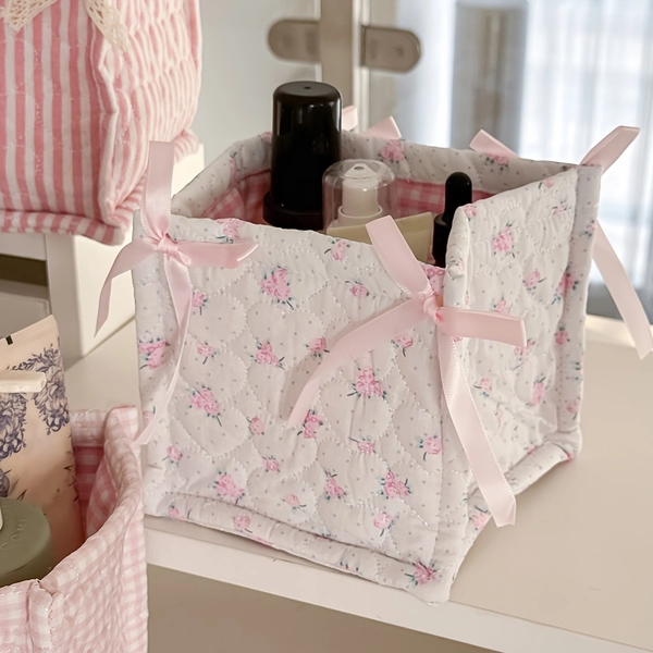 Sweetheart Lace Storage Basket, Fashionable and Stylish Home and Office Desktop Organizer, Fabric Storage Box for Cosmetics and Sundries