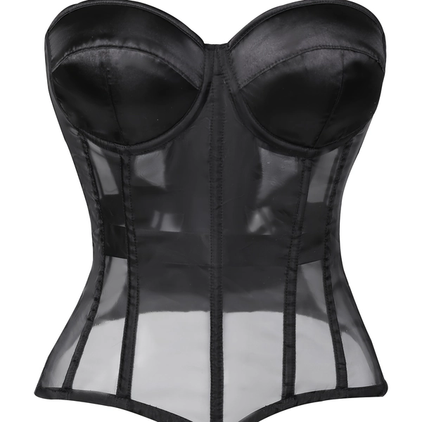 Black Strapless Mesh Corset Top for Waist Shaping