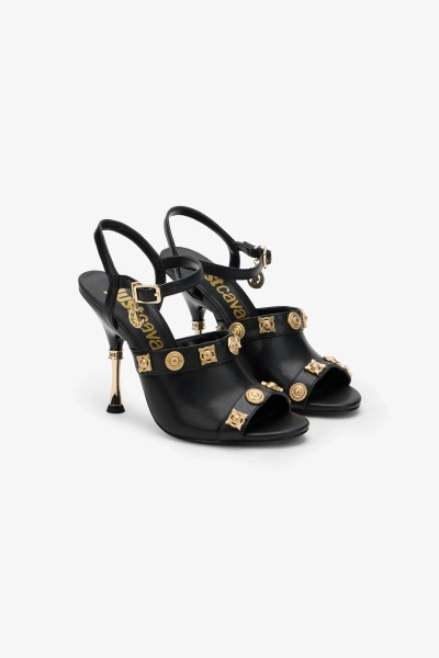 Roberto Cavalli Sandal In Leather With Embellishments - Female Shoes Black 40