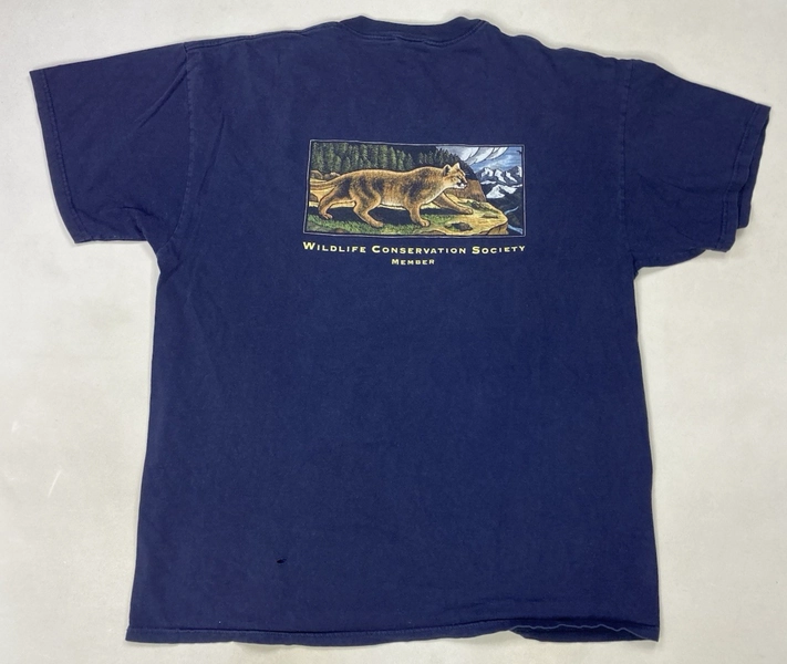 VINTAGE Wildlife Conservation Society Member Cat Graphic T-shirt Men XL Blue WCS