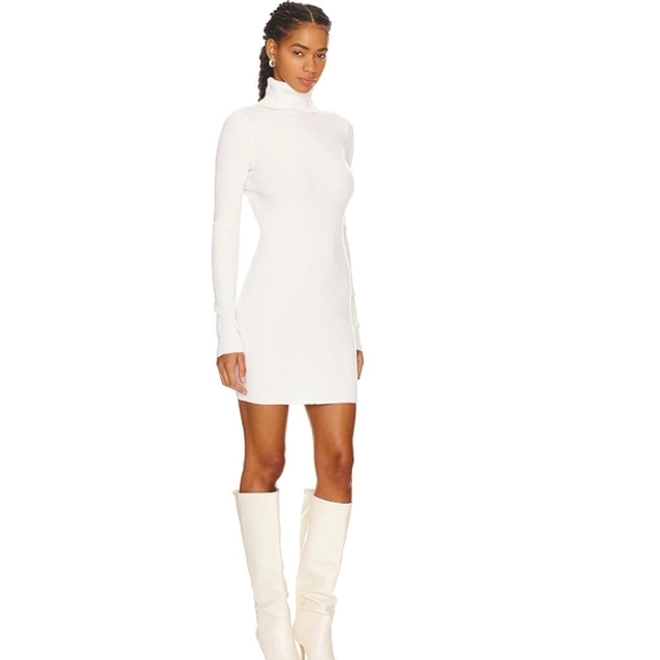 Enza Costa Rib Turtleneck White Ribbed Sweater Dress Size S