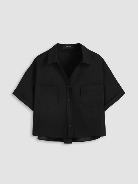 Collar Pocket Short Sleeve Blouse Curve & Plus