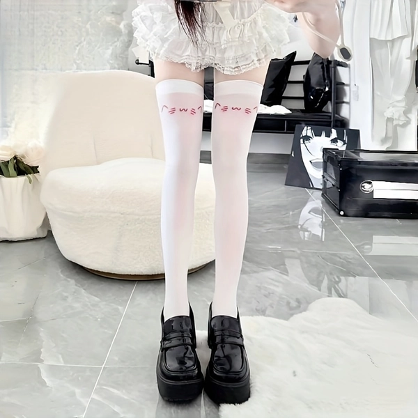 [Kawaii Thigh-High Socks] She & Me Women's Anime-Inspired Thigh-High Socks | Cute Cartoon Print, Translucent Sheer Over-the-Knee, Elastic Comfort Fit, Machine Washable, Fashion Accessory, Playful Sock Design, Highquality Fabric