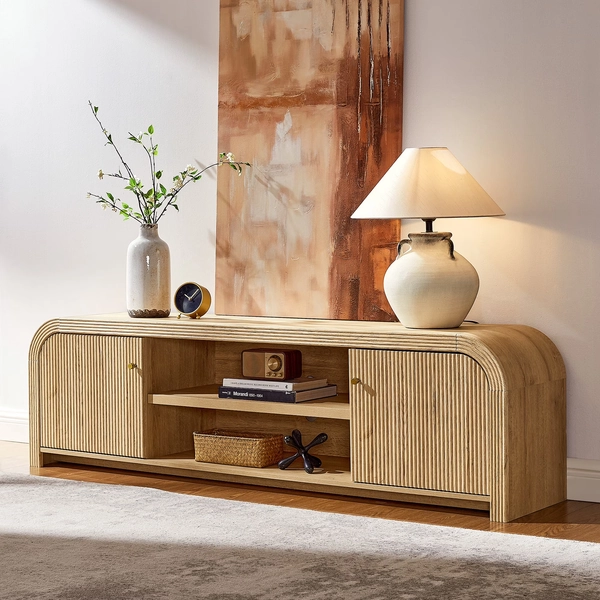KeyWhat Fluted TV Stand for TVs Up to 80", Storage Cabinet & Open Shelf, Rounded Corners - Walmart.com
