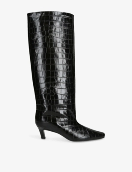 The Wide Shaft Croc-Effect Leather Knee-High Boots - EUR 37 / 4 UK WOMEN