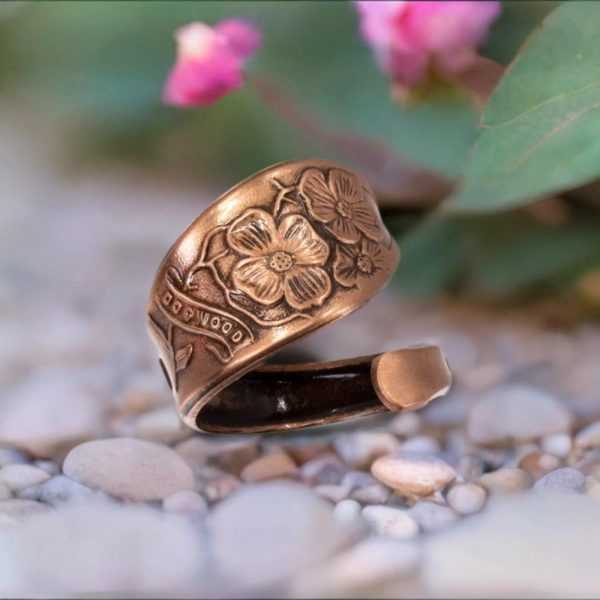 Copper Dogwood Flower Ring: Tennessee Spoon Jewelry, Adjustable