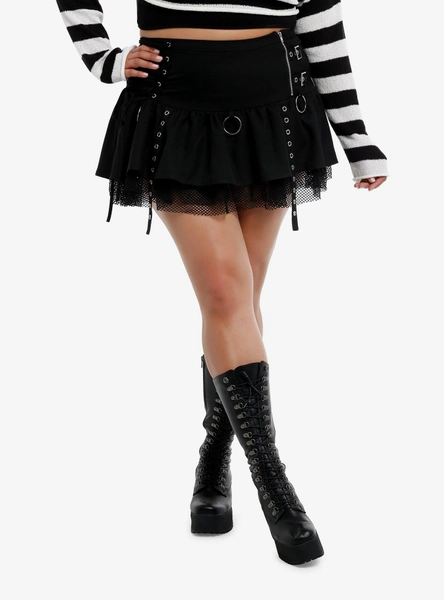 Black Lace-Up Grommet Hardware Skirt Plus Size
