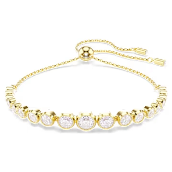 Imber bracelet, Mixed round cuts, White, Gold-tone plated