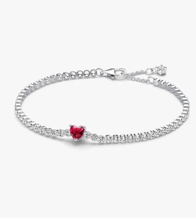 Red Sparkling Heart Tennis Bracelet Sterling silver