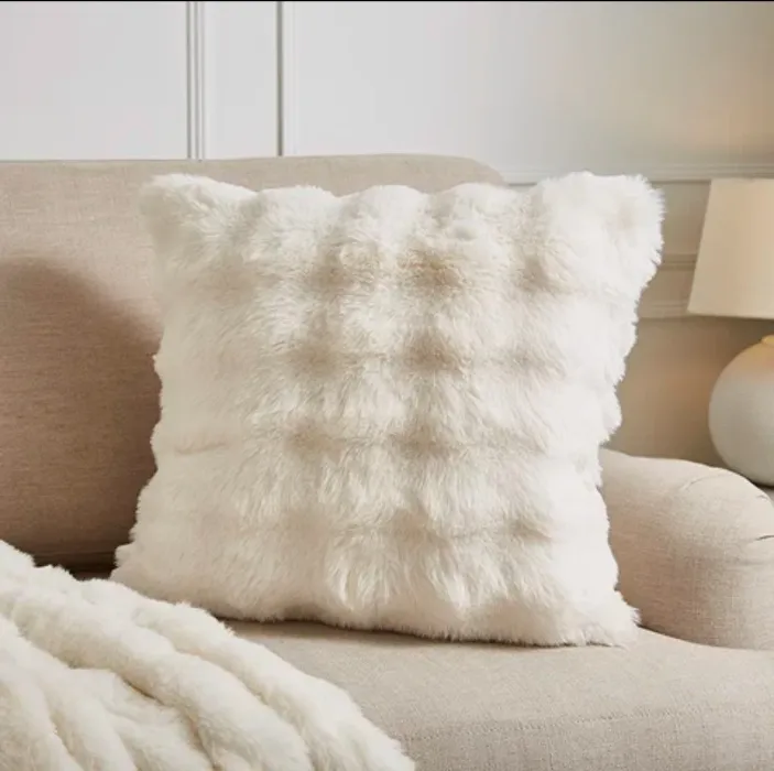 Luxury Faux Fur Bubble Cushion - Cream