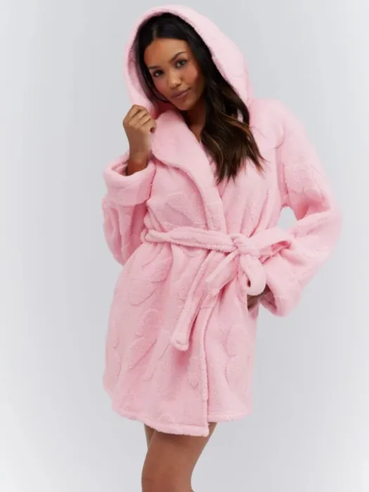 Fluffy bow short dressing gown - Candy Pink