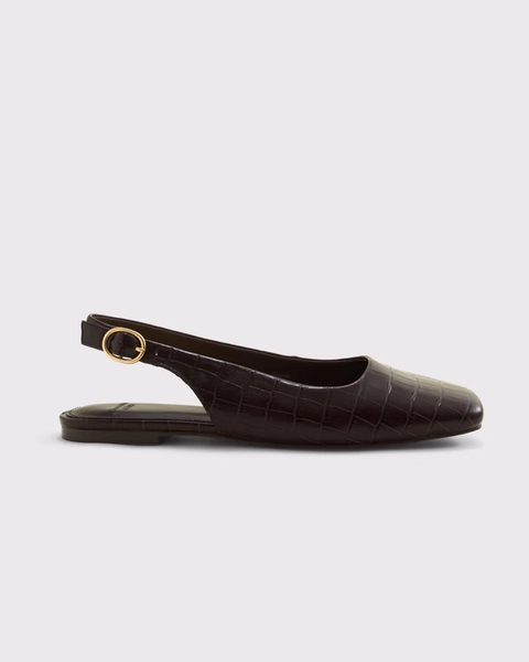 Croc-Effect Leather Slingback Flat