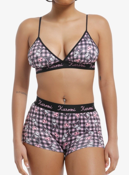 Kuromi Gingham Bra & Boyshort Panty Set