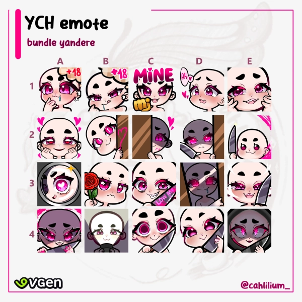 Emote YCH Pack - Yandere by Cah Lilium ๐ฆ ๐ธ Vartist (@cahlilium_)