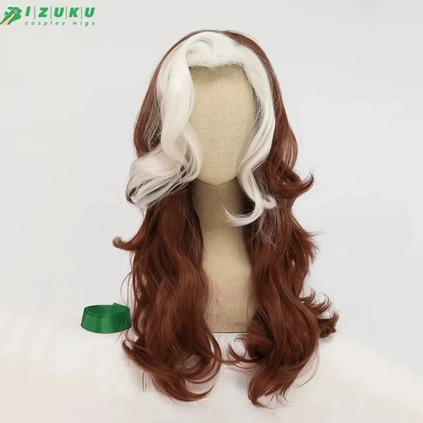 Parrucca Cosplay Anna Marie di Alta Qualità, Anime Rogue, Rossa Marrone Bianca Riccioluta, Resistente al Calore, Capelli Sintetici, per Feste e Film + Cuffia per Parrucca