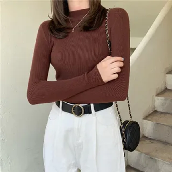 Mock-Neck Ribbed Long-Sleeve Top
