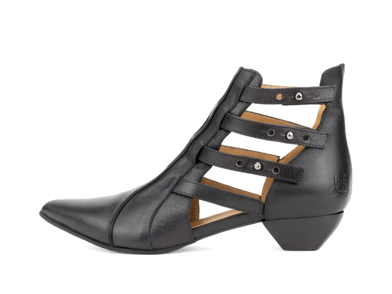 Bekkie - Black | Strappy Leather Ankle Boots | Fluevog Shoes