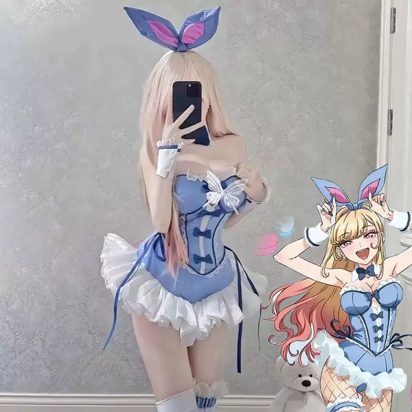 Disfraz de Anime My Dress Up Darling Kitagawa Marin, disfraz de niña azul, uniforme de chica conejito Sexy, ropa de Halloween - AliExpress 200000532