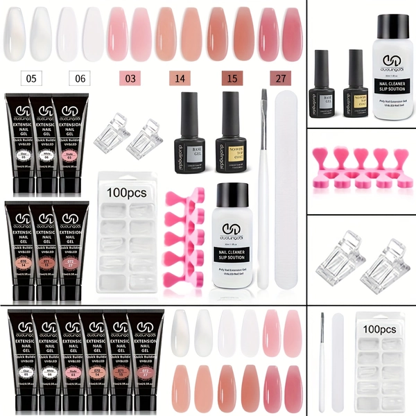 All-in-One Poly Nail Gel Kit: 6 Colors (Clear, Pink, White) Hard Builder Gel for Nail Extensions & Thickening - Long-Lasting Salon & Home Use Nail Strengthening System, French Manicure Solution for, brittle, thin Nails