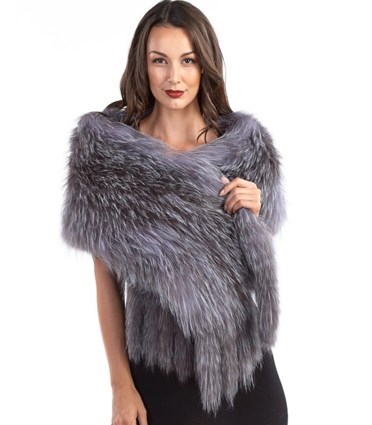 Knit Mia Natural Silver Fox Fur Scarf Shawl: FurHatWorld.com