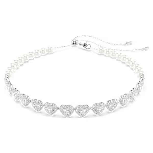 Ariana Grande x Swarovski Halsband, Verschiedene Schliffe, Kristallperle, Herz, Weiß, Rhodiniert