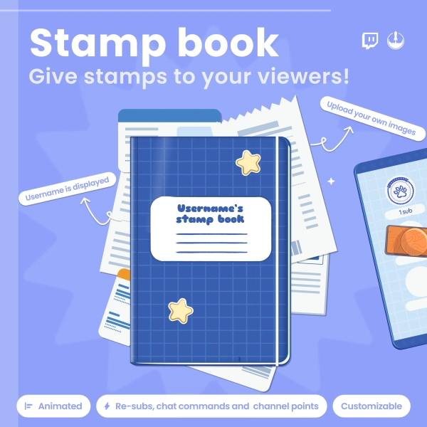 Animated Twitch Stamp Book Widget: Viewer Rewards, Channel Points, Daily Check-in (Digital Download)