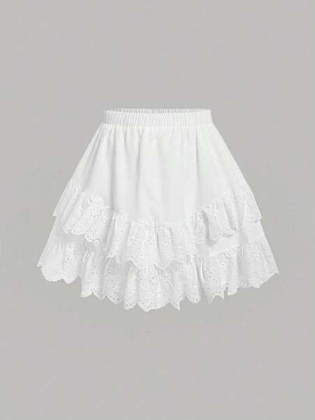 SHEIN MOD Women's Elastic Waist Double Layer Ruffle Hem Skirt